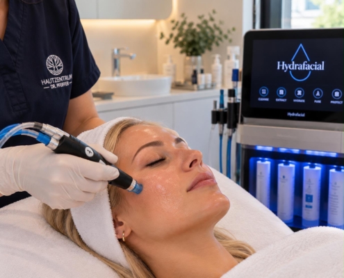 HydraFacial Behandlung HydraFacial-Behandlung mit Handstück im Gesicht